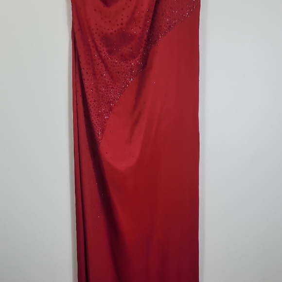 Rampage Y2K Maxi Prom Dress Size 5 Red High Slit One Shoulder Sequin 90s Formal - Picture 4 of 15